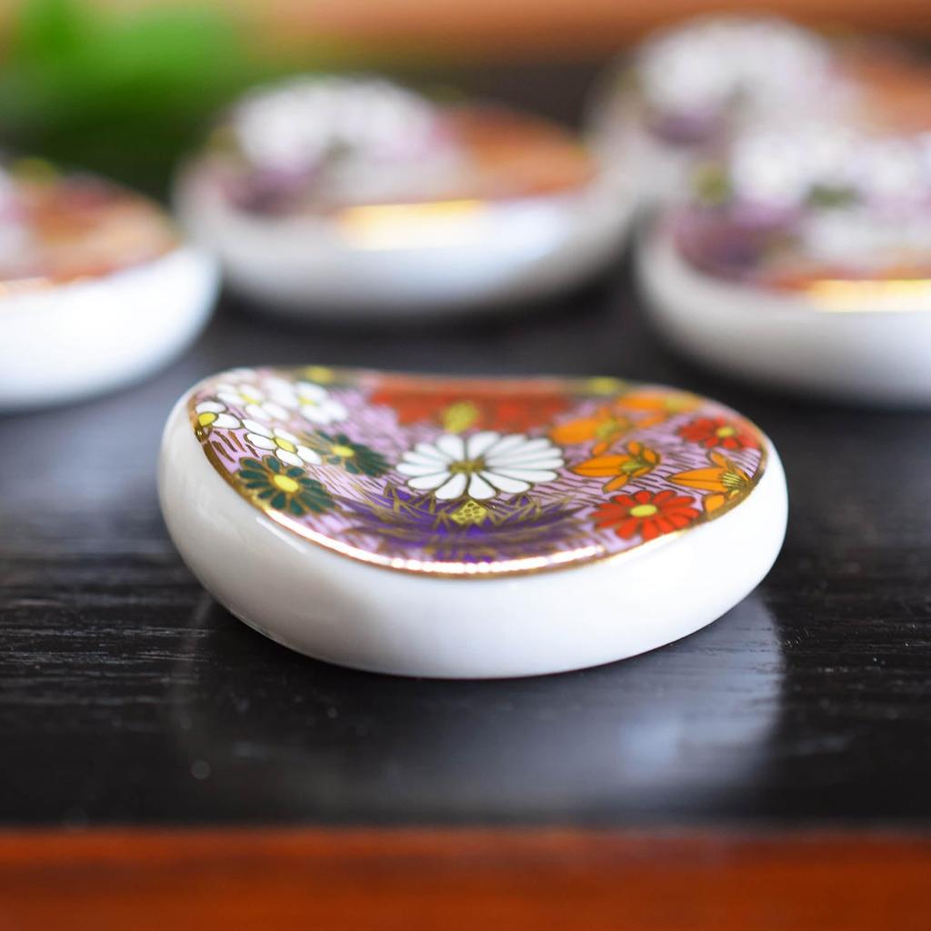 Waza No Stylish Japanese Kutani Ware Chopstick Set of with Gold Flower Round Japanese Cutlery Made In Japan Kura Rests, 5, Pattern, Pattern, Ceramic,