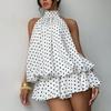 Sleeveless A Line Halter Dress Off Shoulder Chiffon Dress Elegant Polka Dot Dress  Holiday