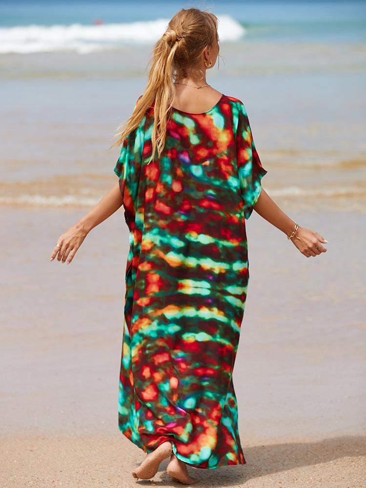 Women's Oversized Printed Cotton Beach Robe and Bikini Cover-Up with Sunscreen Protection