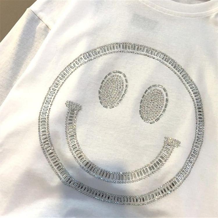 Футболка с короткими рукавами Heavy Industry Smiling Face Iron Diamond для женщин, весна-лето, новый свободный топ из чистого хлопка средней длины с короткими рукавами