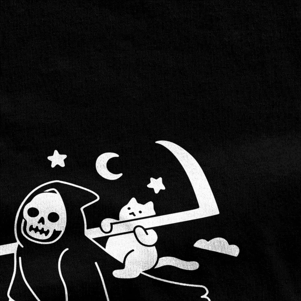 Футболка Cat Riding Grim Reaper Goth Merchandise для мужчин и женщин, готический юмор, винтаж, чистый хлопок, новое поступление, футболки