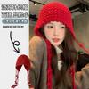 Fashion West Sichuan Travel Red Hollow Knitted Baotou Hat Female Face Small Fringed Wool Hat Cover Cold Hat Female
