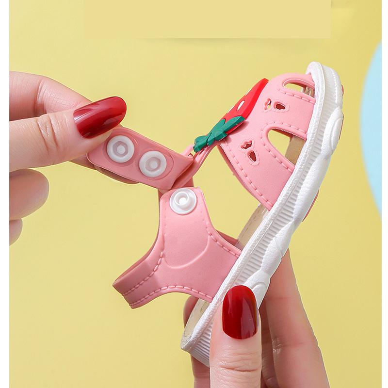 Летние детские сандалии для девочек, клубничная обувь с закрытым носком для малышей, обувь принцессы Уокер для маленьких девочек, сандалии, размер 16-25