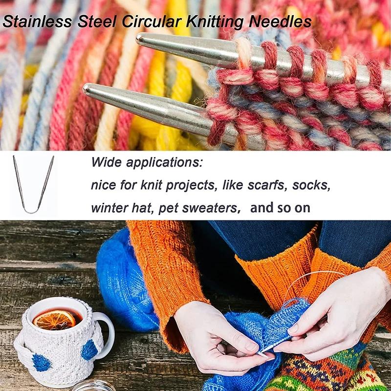 3 шт. круговые вязальные спицы из нержавеющей стали, круглые иглы, металлическая волшебная петля для рукоделия, свитера, шапки, носки