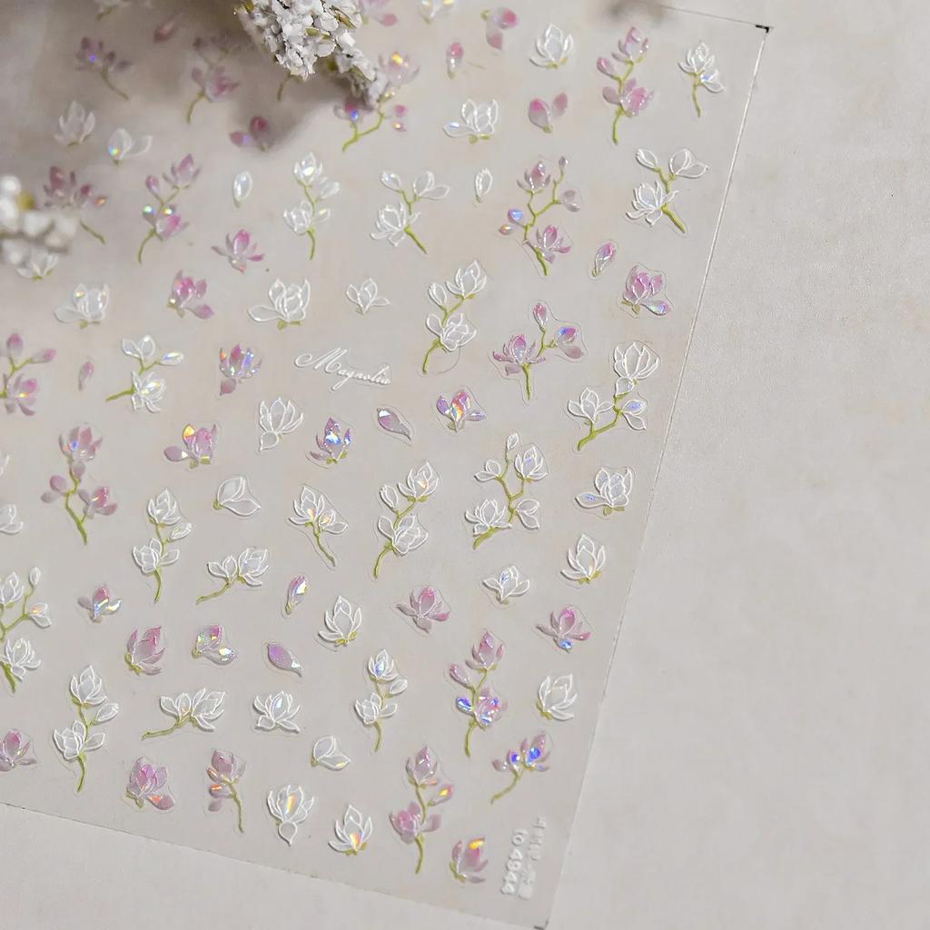 White Flower Petal Cherry Blossom Peach Blossom Falling Petal Floral Gradient 5D Self Adhesive Nail Art Sticker Manicure Decals