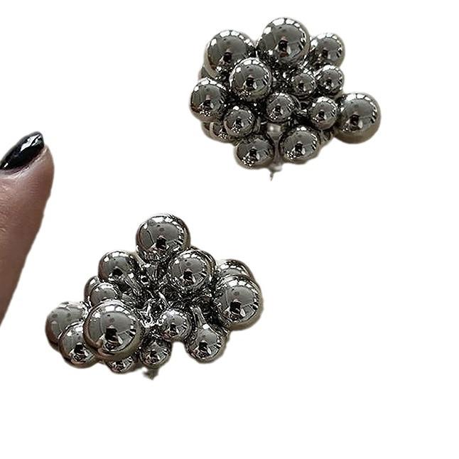 Серьги из стерлингового серебра 925 пробы с неровными бусинами и текстурированными металлическими шариками – Европейский/Американский стиль, Преувеличенный модный дизайн