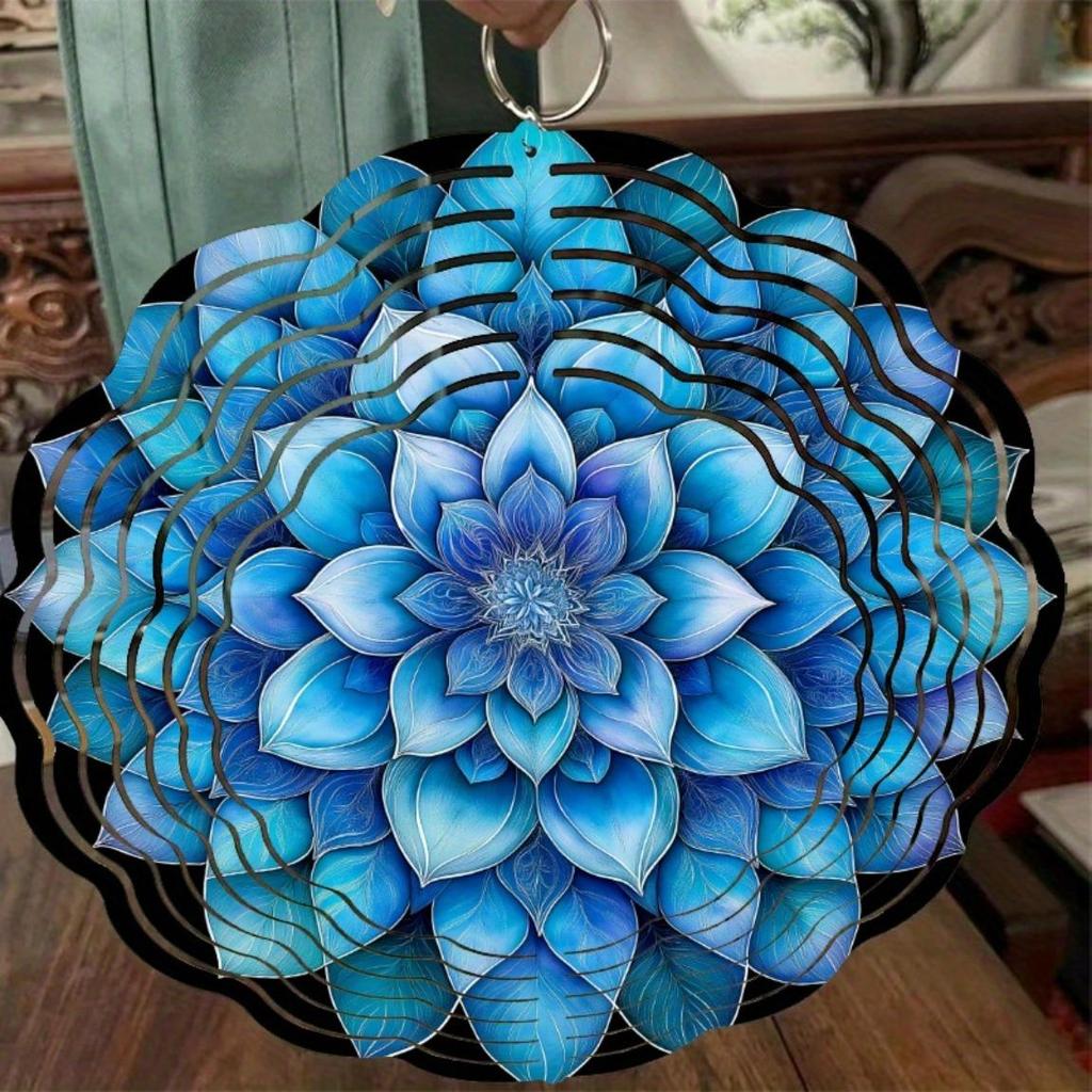 1pc 10-Inch Hanging Wind Chime, Mandala Flower Theme Pattern, with 360° Rotating Hook Art Wind Chime