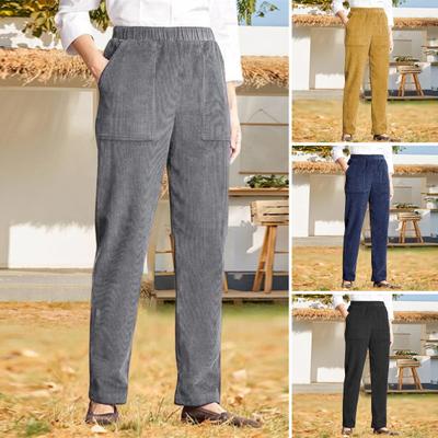 Женские вельветовые брюки с высокой талией, однотонные зимние теплые повседневные брюки с боковыми карманами для домашнего офиса, ежедневные занятия спортом на открытом воздухе