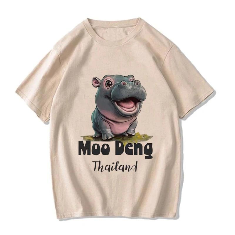 Kawaii Moo Deng Y2k T Shirt Funny Baby Hippo Tshirt Men Women Fashion Mange T-shirt Cartoon Harajuku Tee Tops Streetwear Clothes