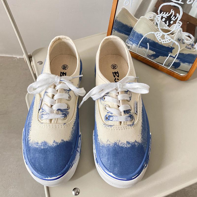 Летние разноцветные японские туфли с граффити в стиле ретро, ​​масляной краской, чернилами, парусиновые туфли, студентки, универсальные кроссовки