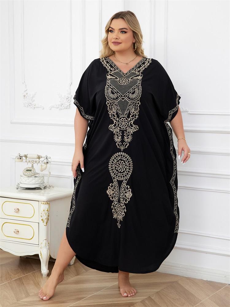 Летняя новая хлопковая блузка-бикини в стиле инди-фолк, с v-образным вырезом и вышивкой по бокам, свободное пляжное длинное платье, женская блузка для купания