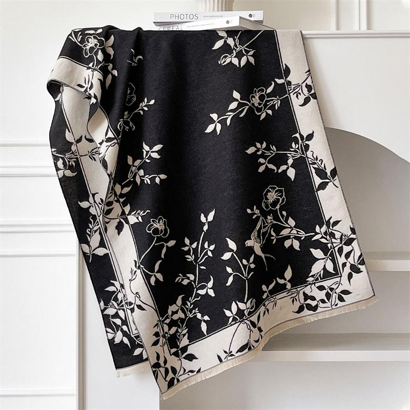 Winter Cashmere Scarf for Women Luxury Warm Shawl Floral Print Windproof Cape Pashmina Handerchief Designer Female Scrarf