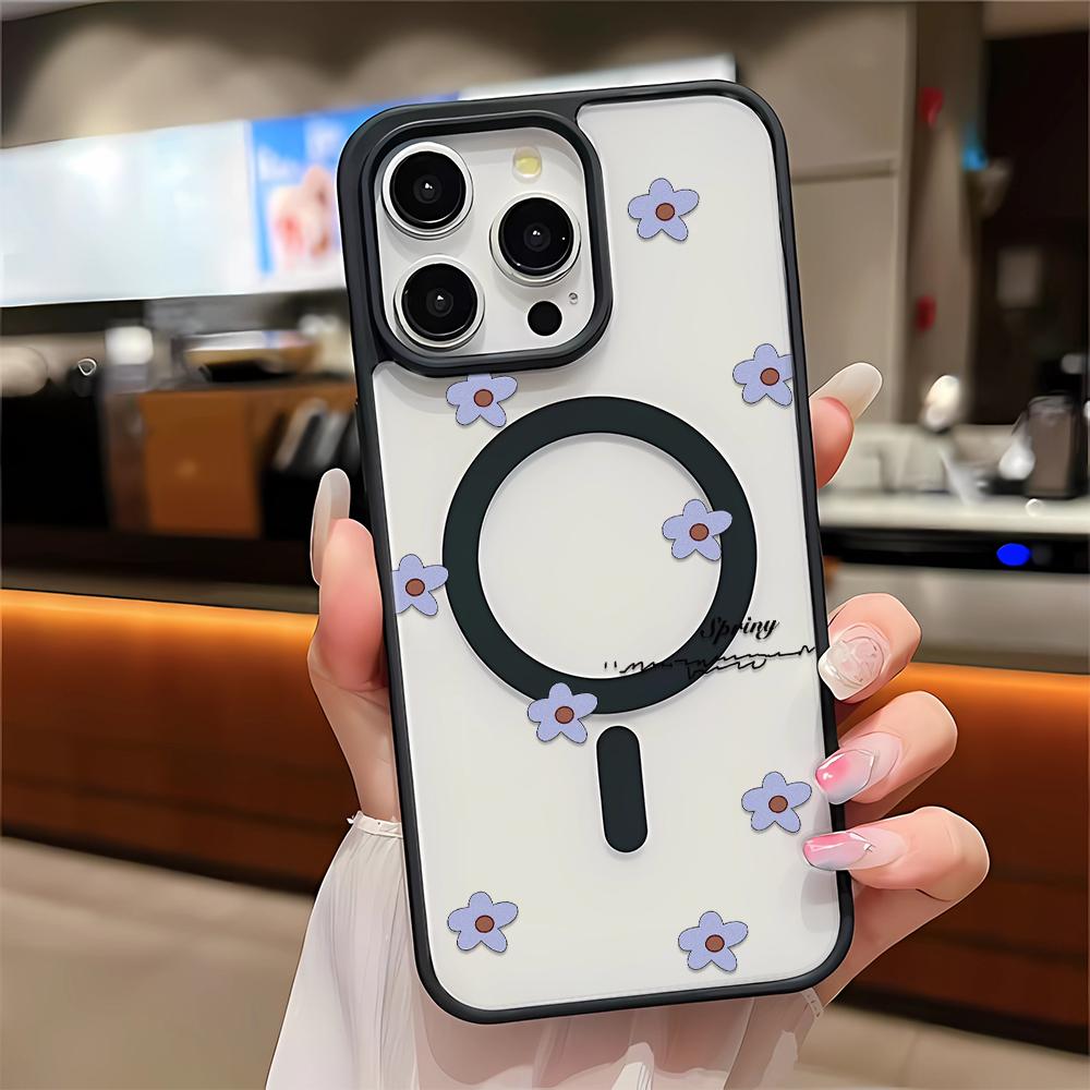 Magsafe Magnetic Wireless Charge Phone Case For iPhone 17 16 15 14 13 12 11 Pro Max Blue Flower Cover