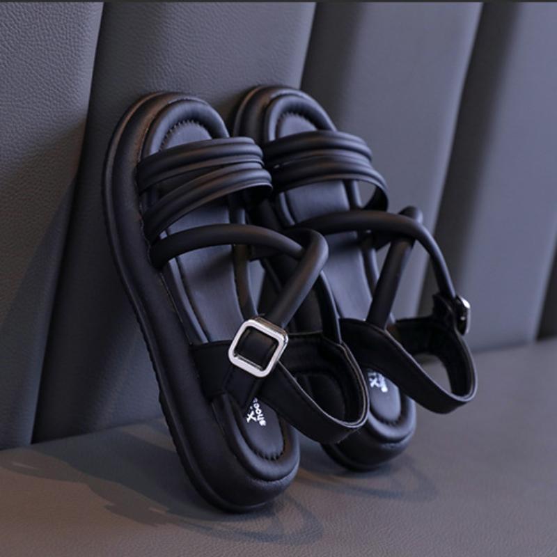 Детские летние сандалии 2024 года, новые пляжные сандалии с открытым носком для девочек, модные повседневные детские сандалии с толстой подошвой и вырезами для школы в римском стиле