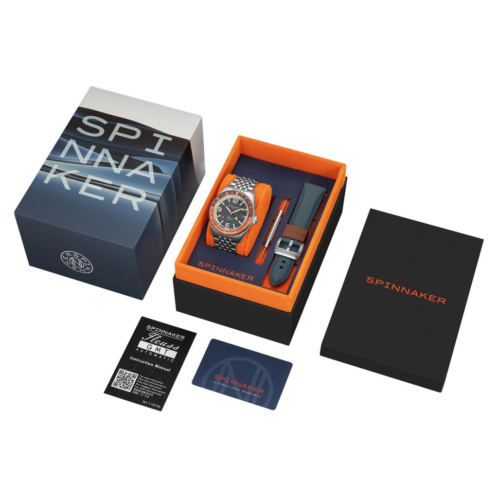 Fluss GMT Automatic 15 ATM Water Sapphire Dark Blue [SPINNAKER] Watch, Self-winding, Resistant, Crystal, Dial, SP-5120-55, Men's [Used]
