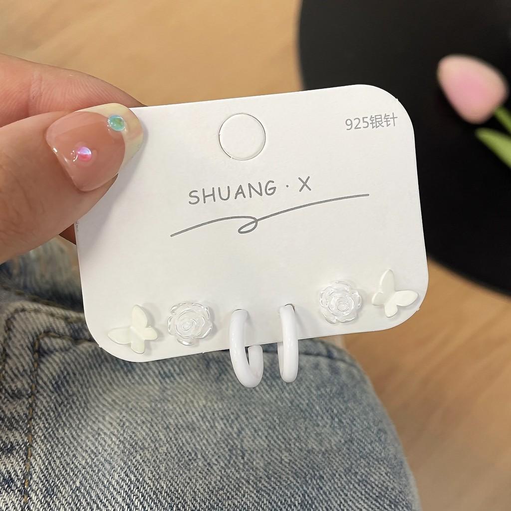 IF ME серьги-гвоздики в виде бабочки для женщин, розовые серьги-кольца в форме цветка для пирсинга в форме сердца C ювелирные изделия