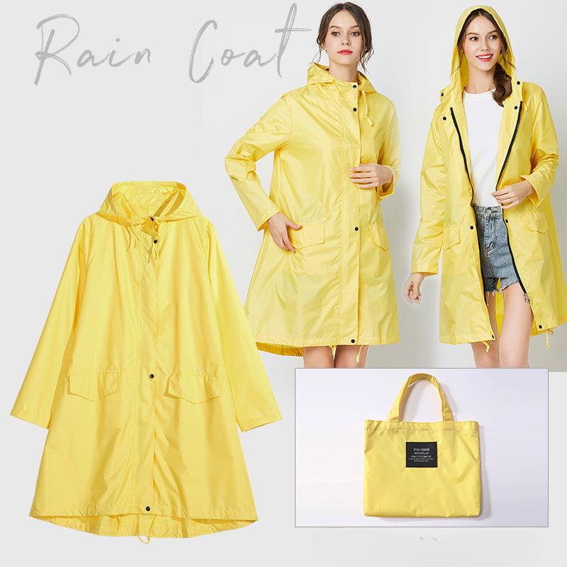 Women Casual Basic Outdoors Trench Classic Zipper Long Windbreaker Outdoor Climbing Hooded Waterproof Raincoat