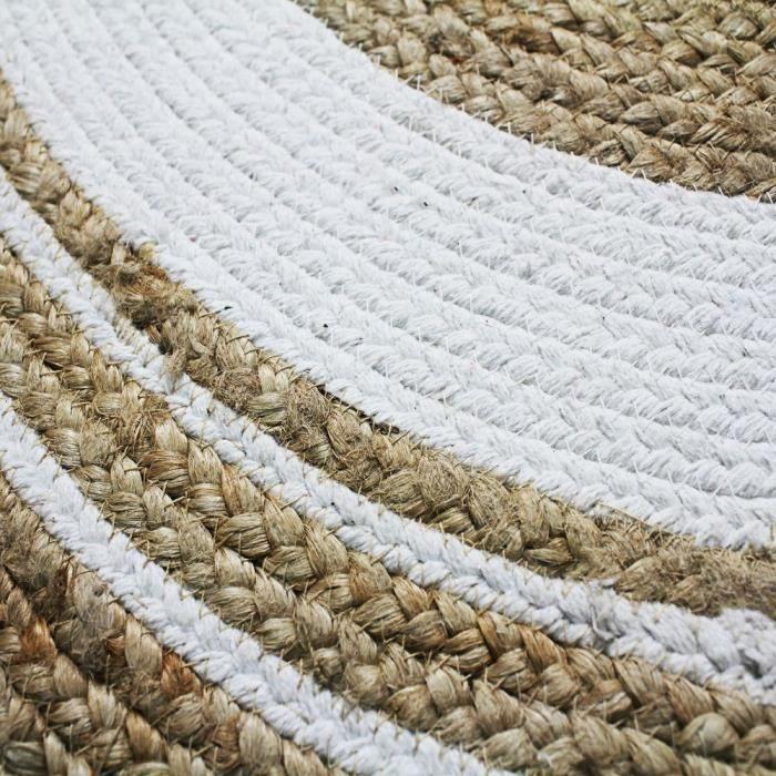Funny Jute - Tapis Salon ou Chambre en Jute naturel rond diamètre 90 cm Ø - Blanc