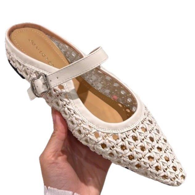 Внутреннее увеличение высоты, тканая сумка, голова, полушлепанцы, женские, летние, ретро-мода, уличная одежда, простые полые остроносые тапочки на танкетке, прохладные тапочки