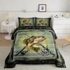 2/3Pcs Fishing Hunting Comforter Set, Pike Bass Fish Pattern Rustic Wooden Bedding With Pillowcases, All Season Soft Warm