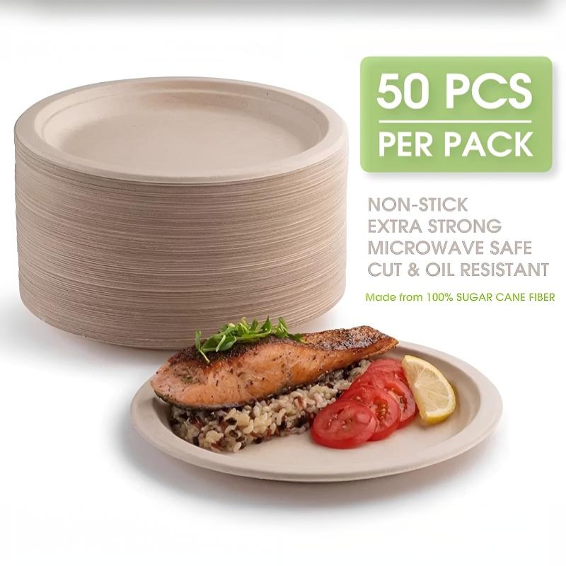 50Pcs Disposable Plate 9-10" Extra Strong Extra Thick Microwave Safe Paper Plate Cut Oil Resistant Biodegradable Disposable Tray