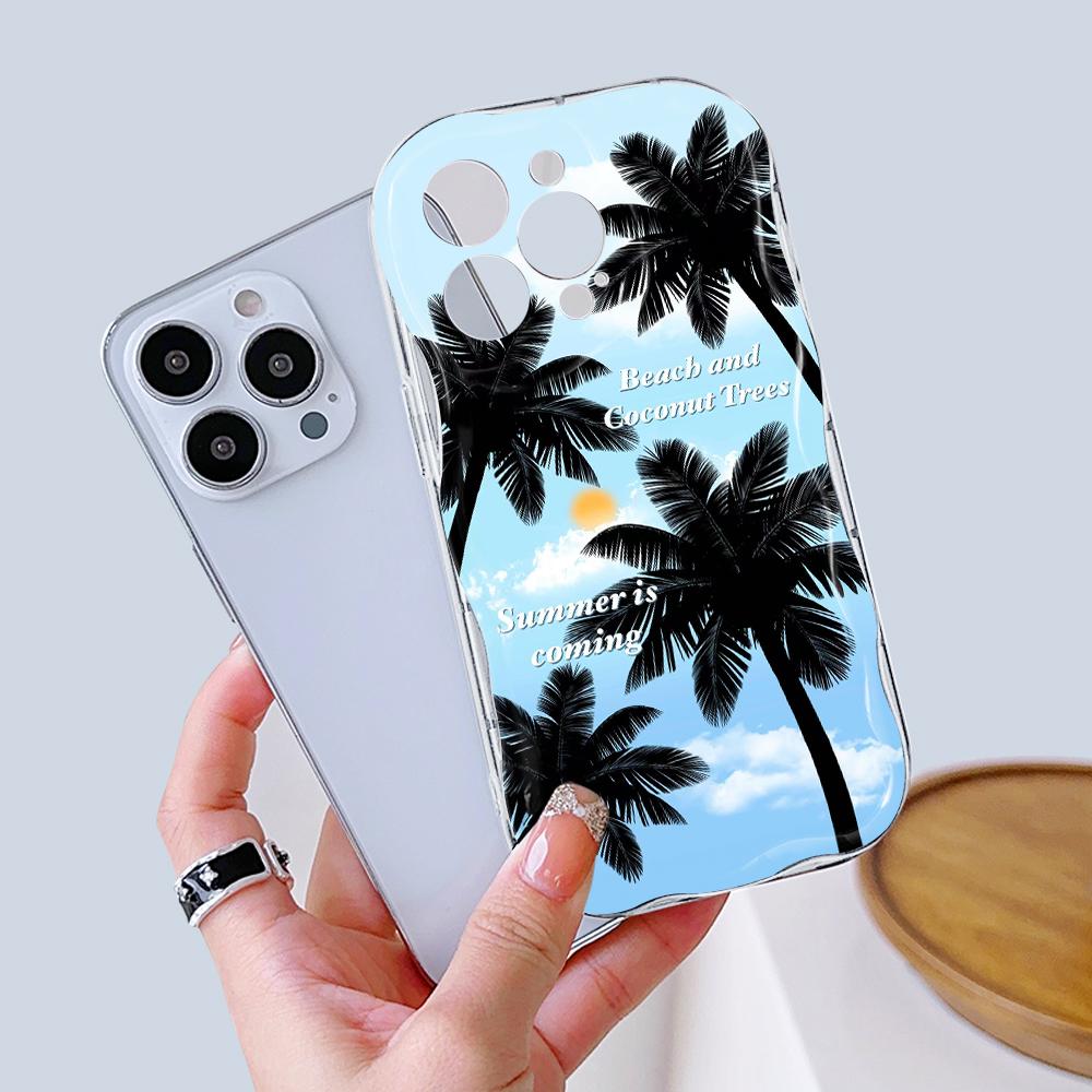 Для iPhone 16 15 14 13 12 Pro Max Samsung S24 Ultra S23 S22 Plus Redmi Note 13 Pro Beach Coconut Trees Cream Texture Мягкий силиконовый чехол для телефона