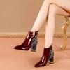 Модные зимние ботильоны Современные блестящие остроносые ботинки 2024 Высококачественная обувь Женские квадратные каблуки Разноцветные новинки Женские ботинки