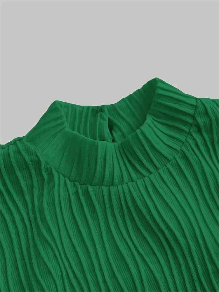 Long Sleeve Crop Top Phumee Textured Mock Neck Solid Color A1144