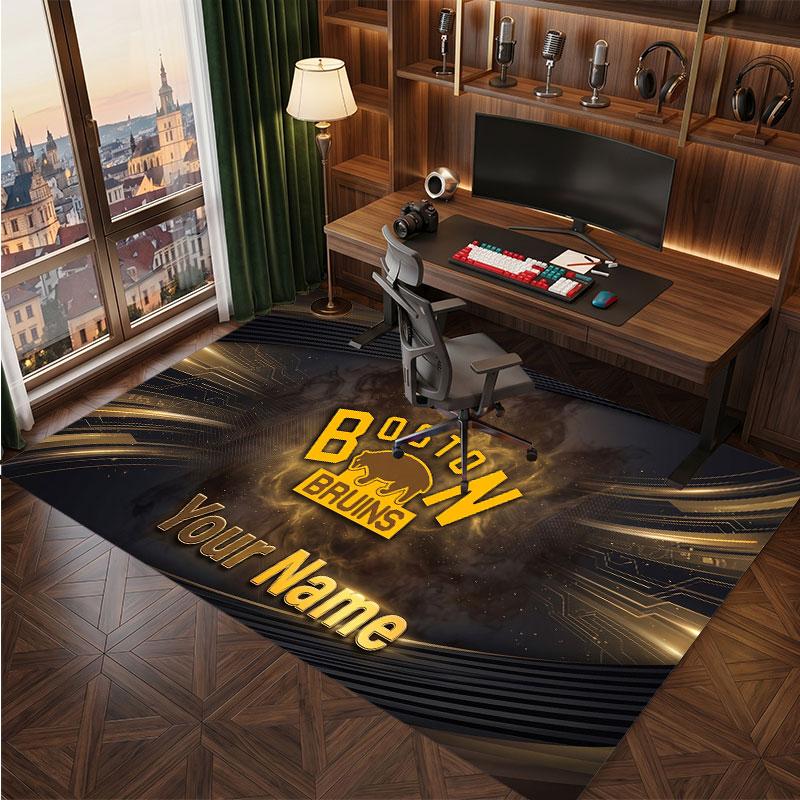 Boston Bruins Personalized Crystal Velvet Carpet, Customized Name Text Soft Anti‑Slip Rug for Living Room Bedroom