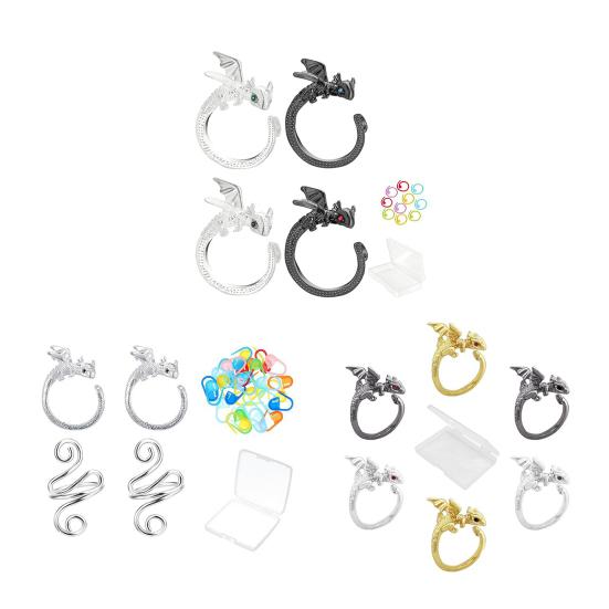 Кольца для натяжения ниток Dragon Crochet Регулируемые кольца для вязания крючком с металлическими спиральными маркерами петель Кольцо-держатель пряжи Dragon с коробкой для хранения