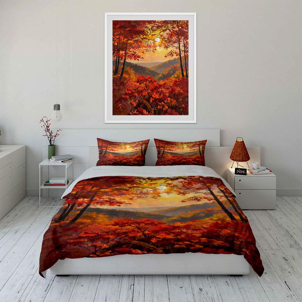 Autumn trees and sunrise. Bedding sets Duvet cover sets Duvet covers Pillowcases(1 * Duvet Cover 2 * Pillowcases without duvet insert)