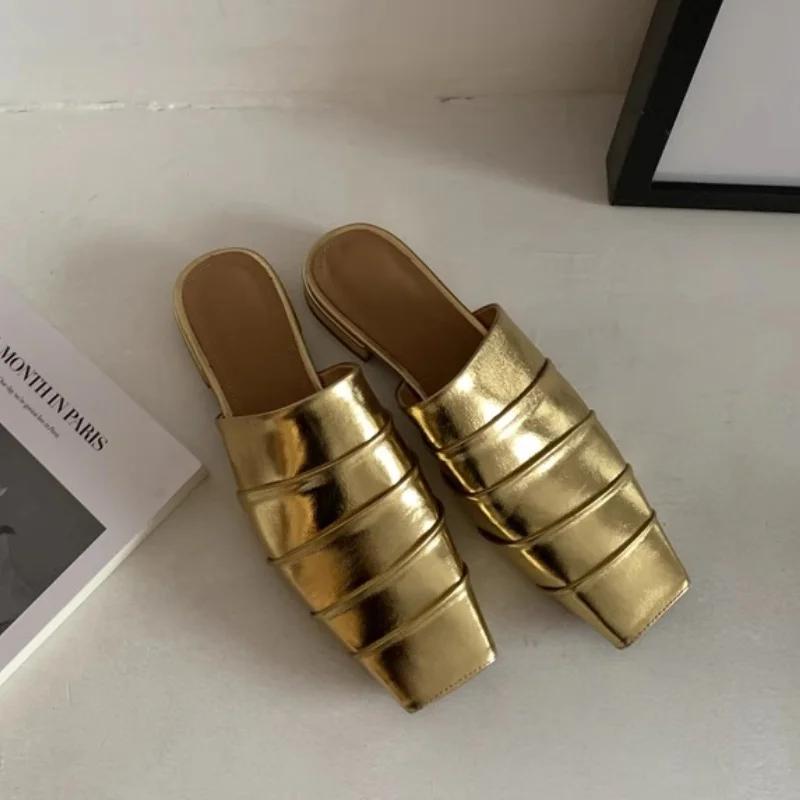 Женские тапочки балетки сандалии с квадратным носком женские мюли повседневная обувь 2025 лето новый тренд платье шлепанцы слайды zapatos de mujer