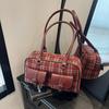 Autumn And Winter Retro Plaid Boston Bag Women'S Fashion Versatile Commuter Personality Portable Shoulder Bag