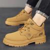 Autumn Winter Fashion Yellow Boots Men Comfortable Lace-up Leather Boots Men Casual Tooling Shoes Designer Motorcycle Ankle Boot