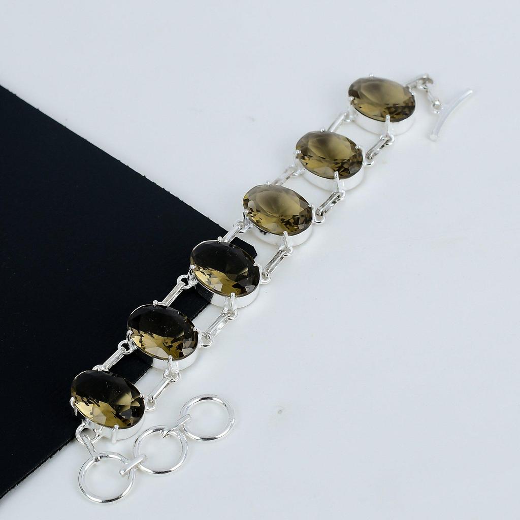 Smoky Topaz Gemstone Handmade 925 Sterling Silver Bracelet, Smoky Topaz Bracelet For Wife , Unisex Bracelet Father;s Day Gift