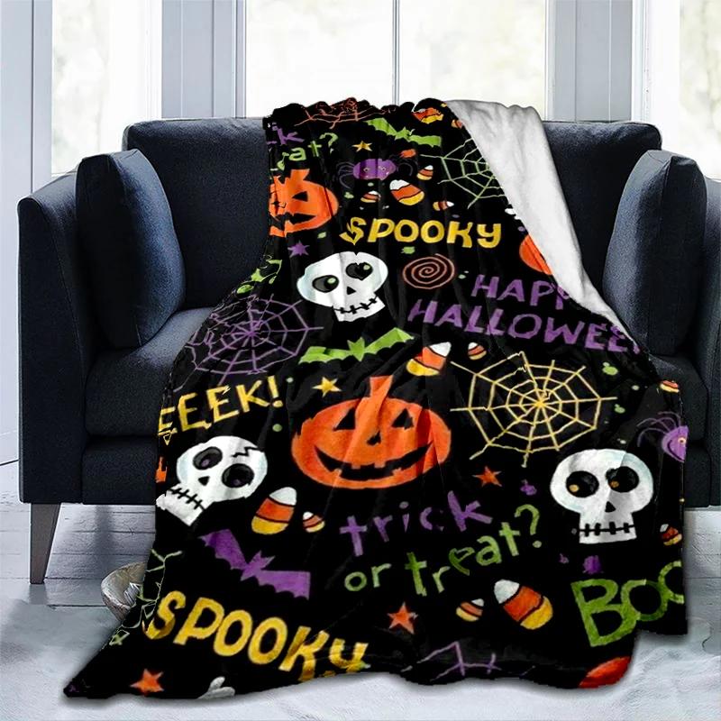 Halloween Pumpkin&horror Ghost Printed Blanket, Fashionable Warm Flannel Blanket, Sofa Bed Cover Blanket, Halloween Gift