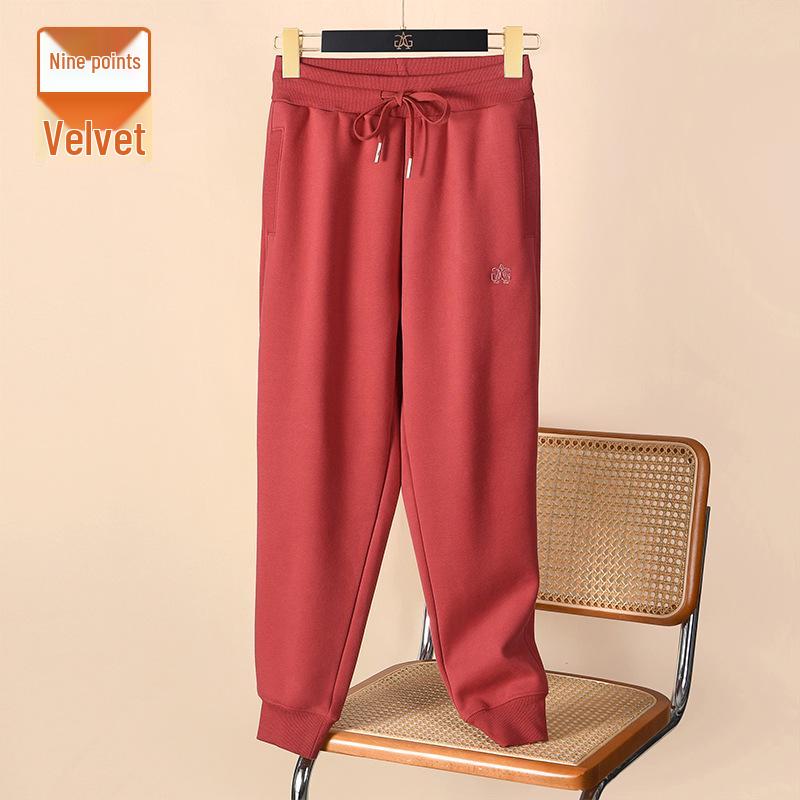 Женские темно-зеленые облегающие хлопковые спортивные штаны - Теплые, Повседневные, Плюс бархат Осень/Зима 2025