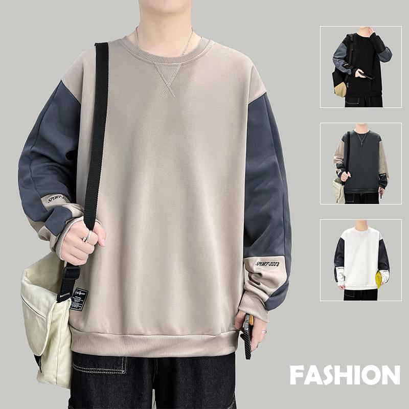 Sweatshirt Men's Spring Autumn Round Neck Trend Color Blocking Loose Drop-shoulder Sleeve Versatile Casual Men's Sweatshirt
