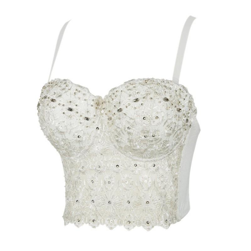 Womens Sexy Lace Camisole Push Up Bustier Embroidery Trim Slim Fit Top DB825