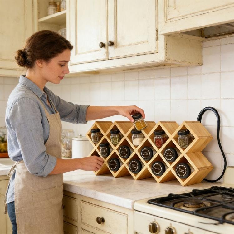 Современный кухонный органайзер для специй с ромбовидным дизайном Максимизирует вертикальное пространство Контейнер для хранения баночек с приправами для кухни