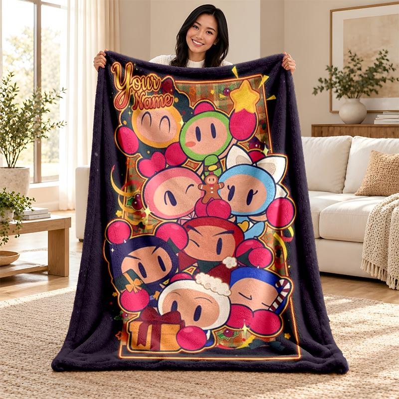 Bomberman Custom Name Fleece Blanket Personalized Soft Cozy Throw Blanket Customized Gift for Birthday Christmas