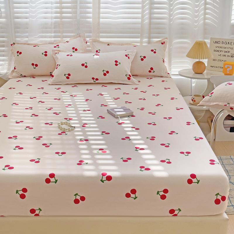 2025 New Cherry Fitted Sheet Skin-friendly Aloe Vera Cotton Washed Cotton Bed Sheet For Girls