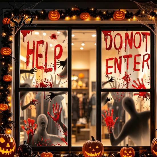 Halloween Window Stickers Blood Stickers, Clear Patterns Waterproof And Scratch-Resistant Reusable Decals, Removable for Home Living Room Kitchen
