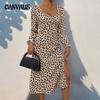 Spring Autumn Women's Cross Border Long Sleeve Leopard Printed Dress