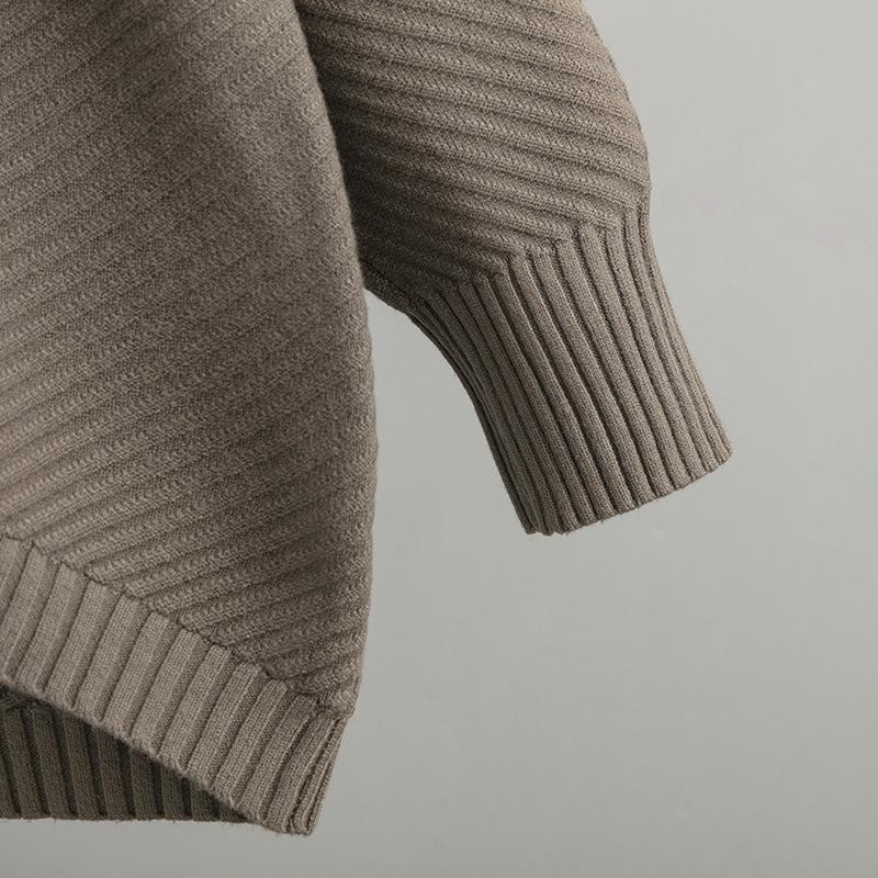 Осенне-зимний винтажный свободный топ с большими рукавами, однотонный пуловер, трикотаж, свитер с высоким воротником