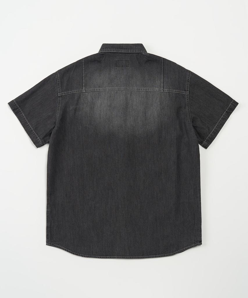 TOFFEE Pintuck Half Denim Shirt (Deep Grey)