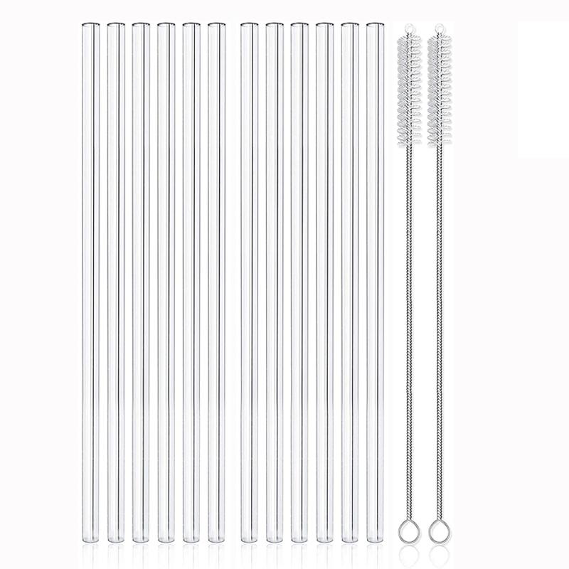 12Pcs Clear Glass Straws Reusable Drinking Straws 8 Inch Glass Tubes Smoothie Cocktail Straw Glasses Bar Accessories for Drinks