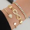 1/3pcs Crystal Rhinestone Heart Bracelets for Women Fashion Geometric Adjustable Infinity Cuff Bangle Zircon