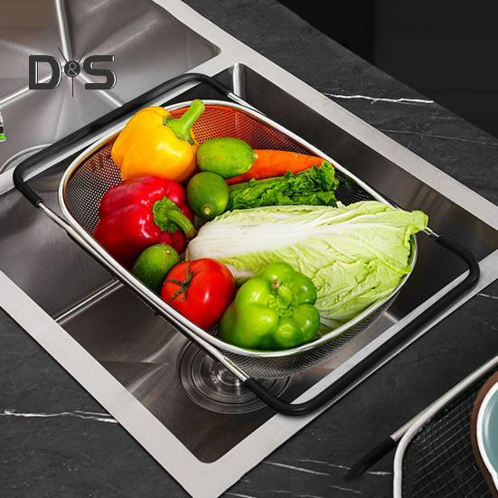 Корзина-дуршлаг для кухонной раковины с выдвижной резиновой ручкой, большая вместимость, корзина-дуршлаг для овощей и фруктов, сушилка