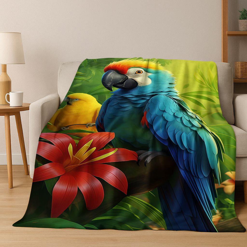 Colorful Tropical Parrot Macaw Natural Birds Art Flannel Blanket,Cozy Soft Throw Blanket for Home Bedroom Bed Sofa Cover Kids